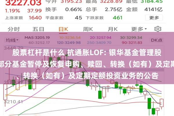 股票杠杆是什么 抗通胀LOF: 银华基金管理股份有限公司关于旗下部分基金暂停及恢复申购、赎回、转换（如有）及定期定额投资业务的公告